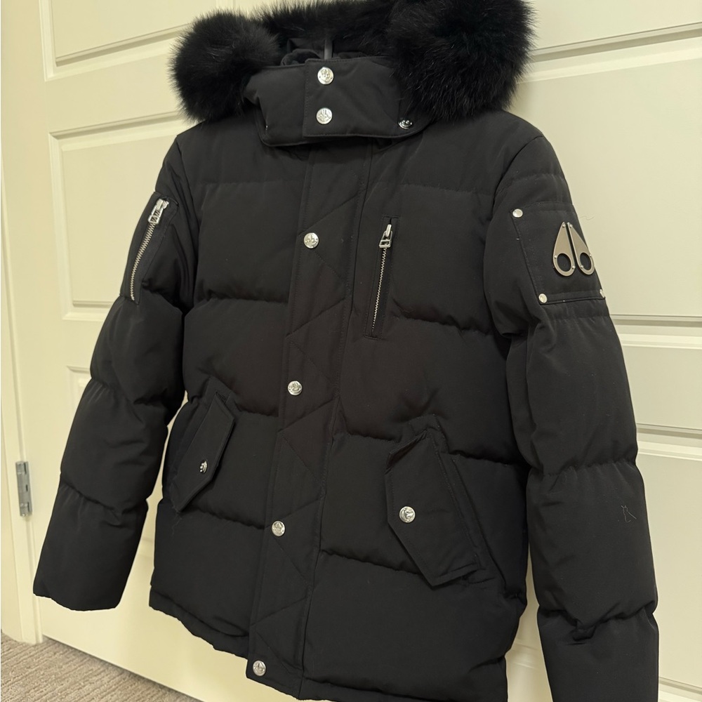 Moose Knuckles Black Jacket with Embroidered Detail